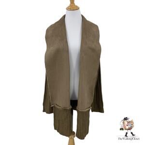 Ceny Sweater Womens L Large Olive Open Front Faux Suede Draped Knit Cardigan